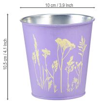 Artikel Metalen bloempot, plantenbak, paarse bloemen, Ø10cm H10,5cm