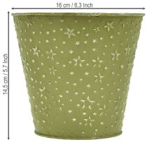 Artikel Metalen bloempot, plantenbak, sterren, groen en zilver, Ø16cm
