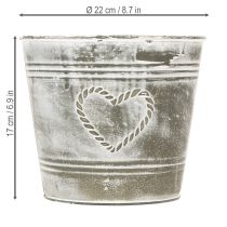 Artikel Shabby Chic metalen bloempot met hartvormig ontwerp, Ø22cm, H17.5cm