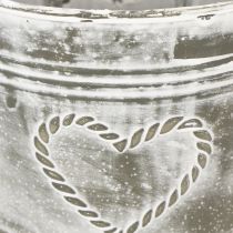 Artikel Shabby Chic metalen bloempot met hartvormig ontwerp, Ø22cm, H17.5cm