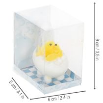 Artikel Paasdecoratie met kuikentje, chenille kuikentje in bad, geel, 9 cm