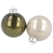 Artikel Kerstboomballen glas glanzend in olijf &amp; zilvergrijs 5 cm 24 stuks