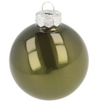 Artikel Kerstboomballen glas glanzend in olijf &amp; zilvergrijs 5 cm 24 stuks