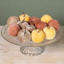 Artikel Decoratieve appels stof appel fluweel bruin geel Ø5cm H6cm 12 stuks