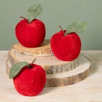 Artikel Decoratieve appelstof met bladfluweel & vilt rood Ø7,5cm H9cm 9 stuks