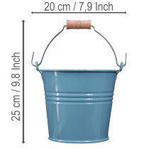 Artikel Decoratieve emmer, metaal, houten handvat, bloempot, blauw, 16 cm hoog, 2 stuks