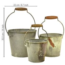 Artikel Decoratieve metalen emmers in roestbruine vintage stijl Ø15/17,5/22cm set van 3