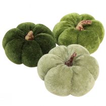 Artikel Decoratieve pompoenen van stof fluweelgroen Ø7cm H4,5cm 9 stuks