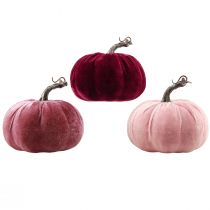 Artikel Decoratieve pompoenen geflockt bordeaux roze Ø13cm H11,5cm 3 st
