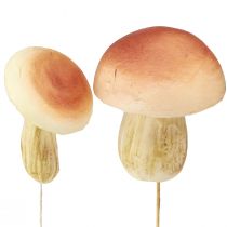 Artikel Decoratieve paddestoelen op stokjes klein en groot bruin H10/11,5cm 8 stuks