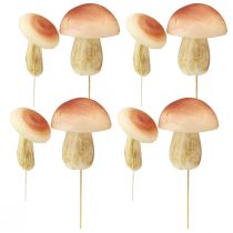 Artikel Decoratieve paddestoelen op stokjes klein en groot bruin H10/11,5cm 8 stuks