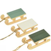Artikel Decoratief sleehout om op te hangen mintgroen wit 9,5cm 6st