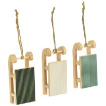 Artikel Decoratief sleehout om op te hangen mintgroen wit 9,5cm 6st