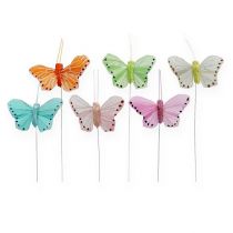 Artikel Veer vlinders op draad gekleurd 5,5 cm 24 stks