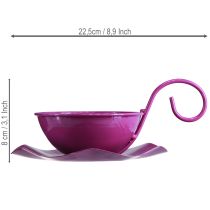 Artikel Decoratief metalen theekopje op schoteltje, paars, Ø11,5 cm, H8 cm, 2 stuks
