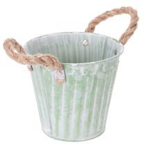 Artikel Decoratieve pot, metalen emmer voor planten, plantenbak met handvatten, roze/groen/geel shabby chic Ø15cm H13cm 3-delige set