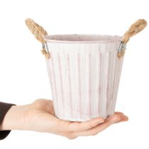 Artikel Decoratieve pot, metalen emmer voor planten, plantenbak met handvatten, roze/groen/geel shabby chic Ø15cm H13cm 3-delige set