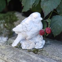 Artikel Decoratief vogelbeeldje mus gegoten steen witgekalkt H12,5cm