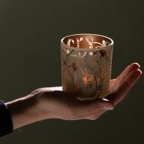 Artikel Decoratieve glazen lantaarn met bloemenmotief voor een sfeervolle inrichting, 8 cm, 4 stuks.