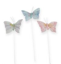 Decoratieve vlinder op draad pastel 8cm 12st