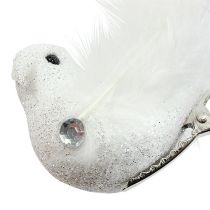 Decoratieve vogel op de clip met glitterwit 14cm 2st