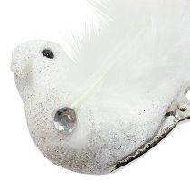 Artikel Decoratieve vogel op de clip met glitterwit 14cm 2st