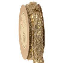 Artikel Decoratief lint met bont, imitatiebontlint, bruingoud, 25 mm, 15 m