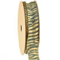Artikel Decoratief lint van chiffon in groen/goud, 25 mm breed, 15 m lang - ideaal voor cadeauverpakking