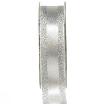 Artikel Decoratief lint zilver met glitter cadeaulint met strepen 25mm 20m