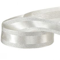 Artikel Decoratief lint zilver met glitter cadeaulint met strepen 25mm 20m