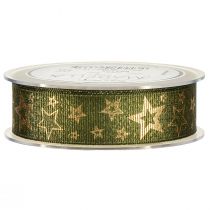 Artikel Kerstdecoratielint met sterren groen goud B25mm L15m