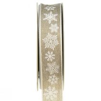 Artikel Decoratief lint Kerst sneeuwvlok grijs wit B25mm L20m