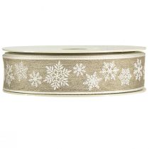 Artikel Decoratief lint Kerst sneeuwvlok grijs wit B25mm L20m