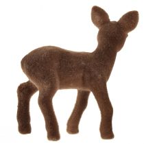 Artikel Decoratief figuur hert reebruin gevlokt bruin kerstfiguren 10,5 cm 6 st
