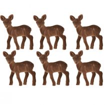 Artikel Decoratief figuur hert reebruin gevlokt bruin kerstfiguren 10,5 cm 6 st