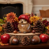 Artikel Decoratief vogelbeeldje met rode appelmuts, herfstdecoratie, 13 cm