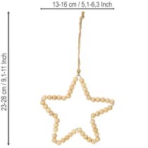 Artikel Kerstversiering: houten kralen, hart, ster, boom, 13 cm hoog, 6 stuks