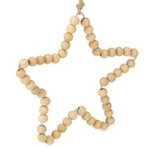 Artikel Kerstversiering: houten kralen, hart, ster, boom, 13 cm hoog, 6 stuks
