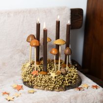 Artikel Decoratieve paddenstoelen op stok, bruin 5,5 cm - herfsttuin- en woonkamerdecoratie - 6 st