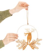 Artikel Kerstdecoratie ring, rendier in een ring, Kerstman met cadeau, metalen decoratie, roestige afwerking, Ø18cm, set van 2