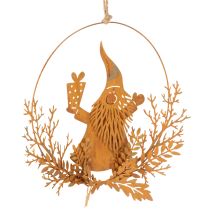 Artikel Kerstdecoratie ring, rendier in een ring, Kerstman met cadeau, metalen decoratie, roestige afwerking, Ø18cm, set van 2
