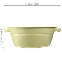 Artikel Decoratieve metalen schaal, groen-geel, bloemenschaal met handvat, Ø33,5 cm