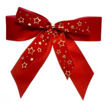 Artikel Decoratieve strik 4cm breed Rode kerststrik met gouden sterren Handgemaakte strik 16×15cm 2st
