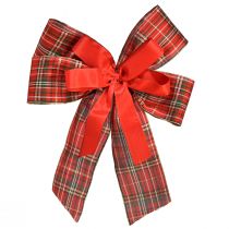 Artikel Decoratieve kerststrik, cadeaustrik, voor buiten, rood geruit, 6 cm breed, 20 x 29 cm, 2 stuks