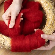 Artikel Wollen koord, decoratieve wol, rood, 2 meter viltwol voor bloemschikken, decoratie en knutselwerk.