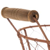 Artikel Draadmand, metalen mand met handvat, hout, roest, decoratief, Ø18cm