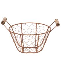 Artikel Draadmand, metalen mand met handvat, hout, roest, decoratief, Ø18cm