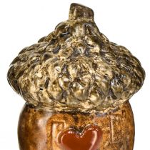 Artikel Keramieken eikelhuisje decoratieve eikels met hartmotief bruin 6cm - herfst tafeldecoratie - 6 st