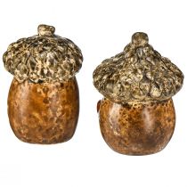 Artikel Keramieken eikelhuisje decoratieve eikels met hartmotief bruin 6cm - herfst tafeldecoratie - 6 st