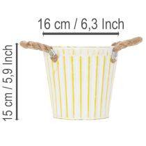 Artikel Emmer voor planten, plantenbak met handvatten, metalen decoratie roze/groen/geel shabby chic Ø16,5cm H15cm 3-delige set